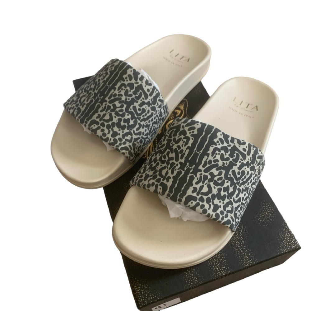 NWB Revolve LITA BY Ciara Leather Made In Italy King Cheetah Print Slides Sz 39
